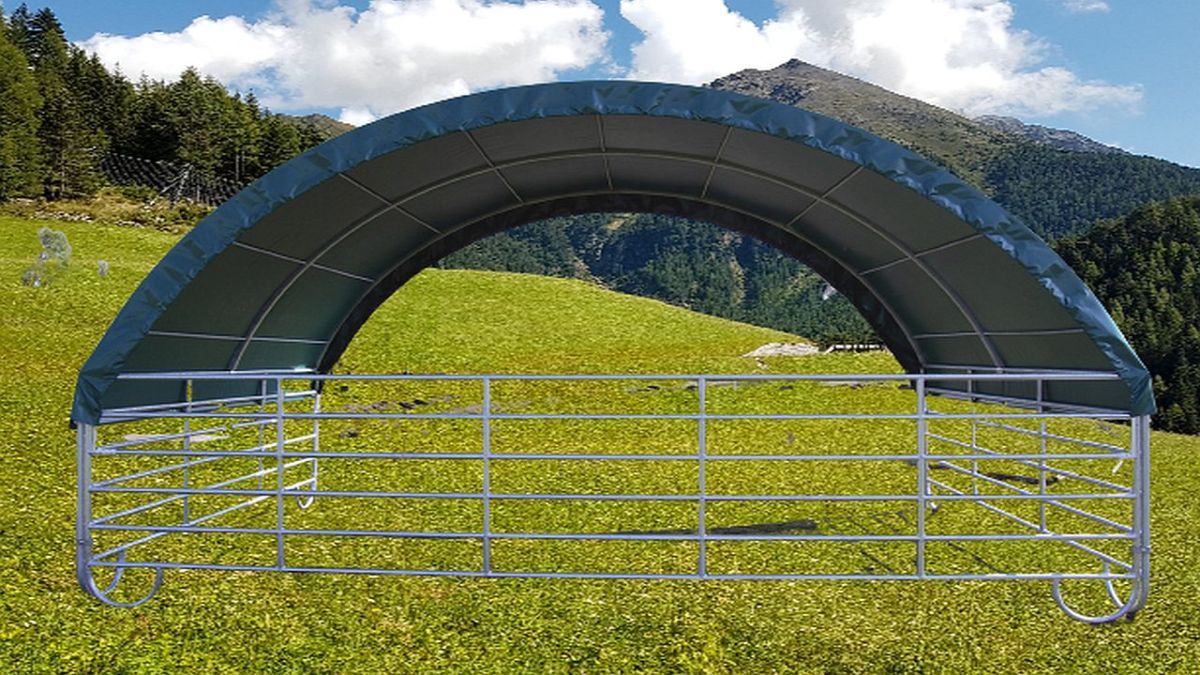 Mobiler Unterstand mit Dacheindeckung Standard inkl. Sturmsicherung 4m x 6m H 3,57m